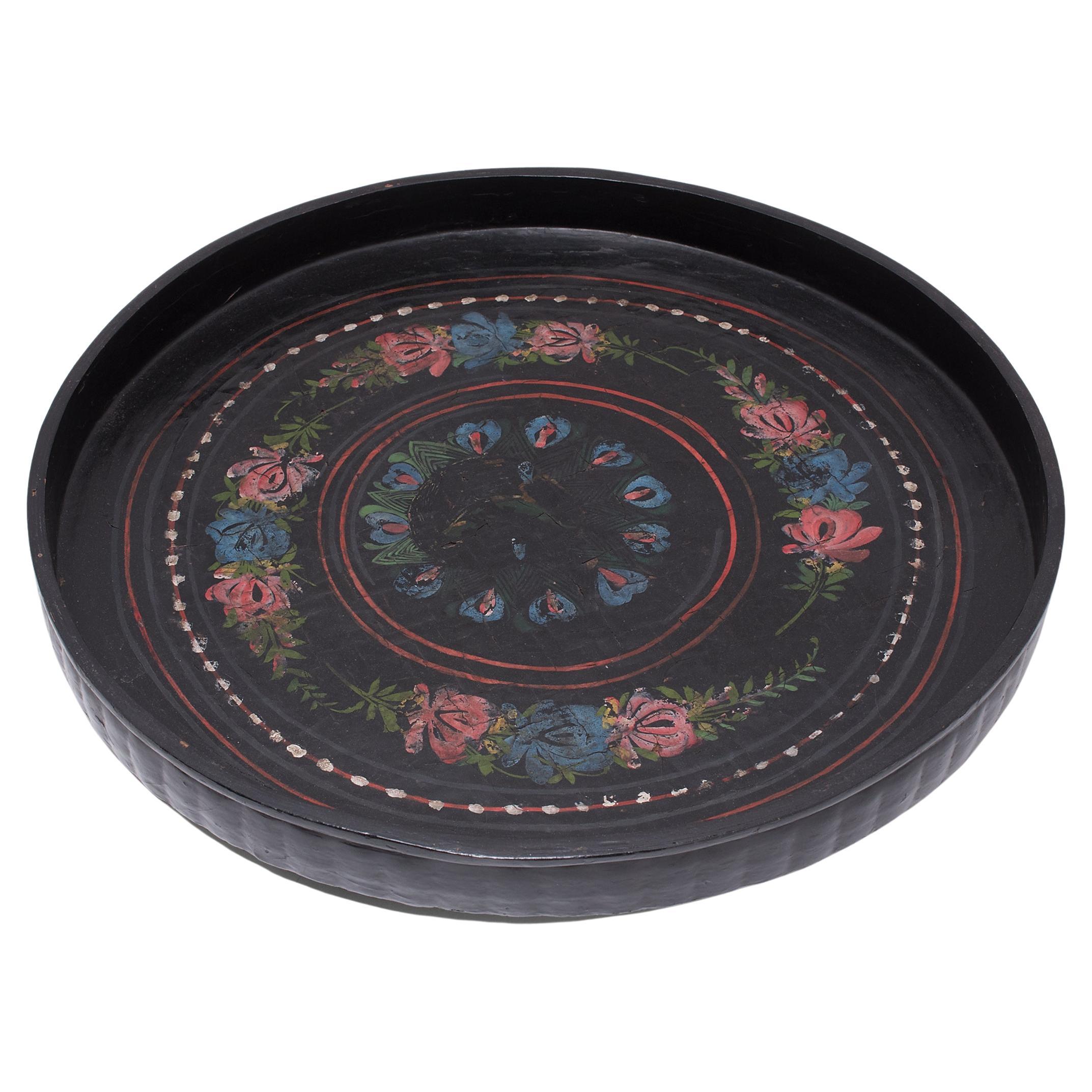 Painted Black Lacquer Round Tray