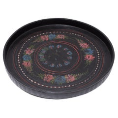 Antique Painted Black Lacquer Round Tray