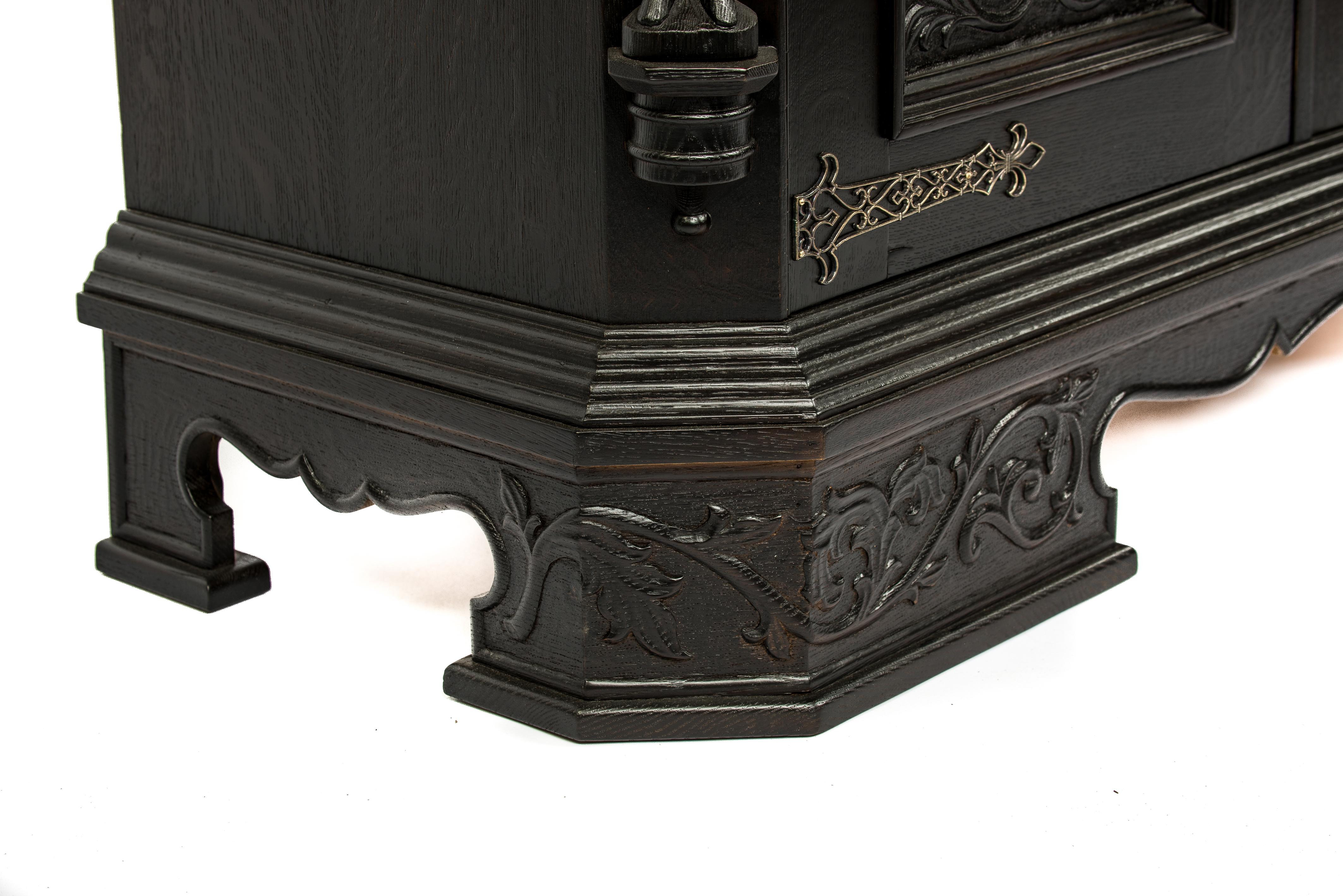 Painted Black Oak Belgian Server Buffet or Credenza, Gothic Revival, 1920  9