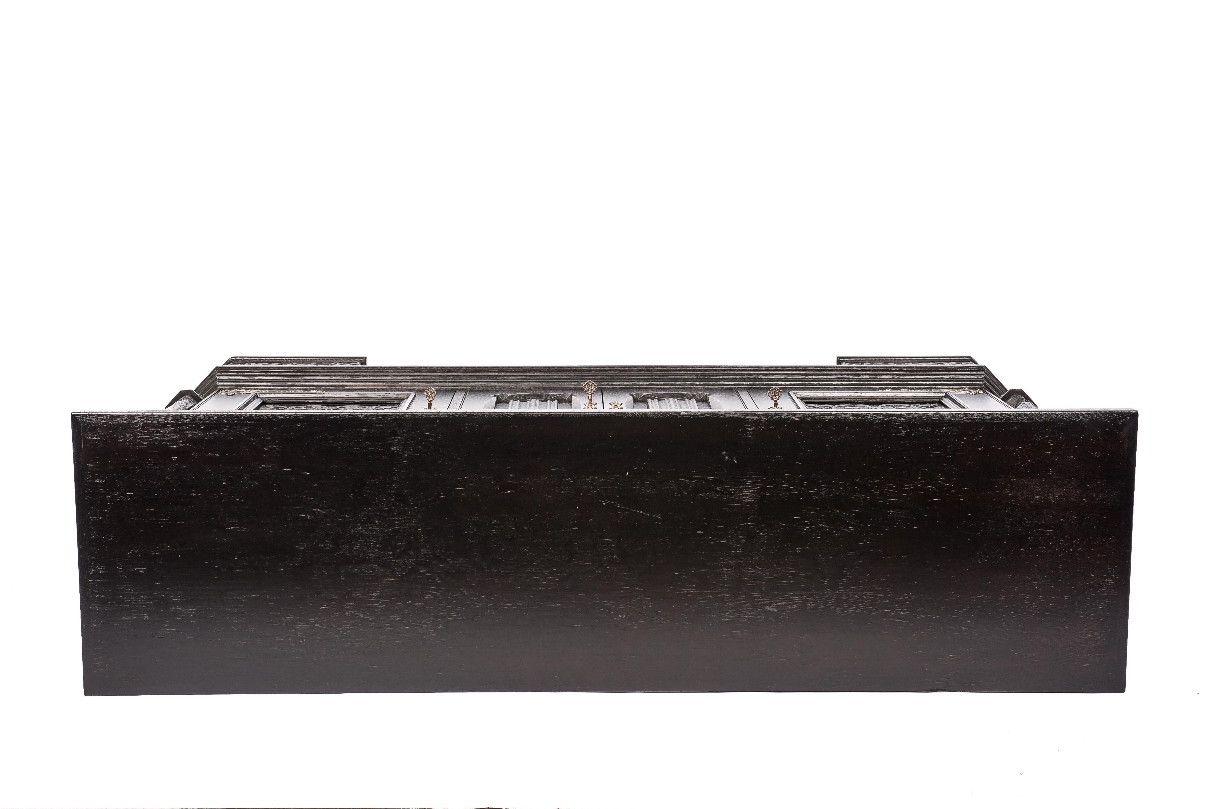 Painted Black Oak Belgian Server Buffet or Credenza, Gothic Revival, 1920 10