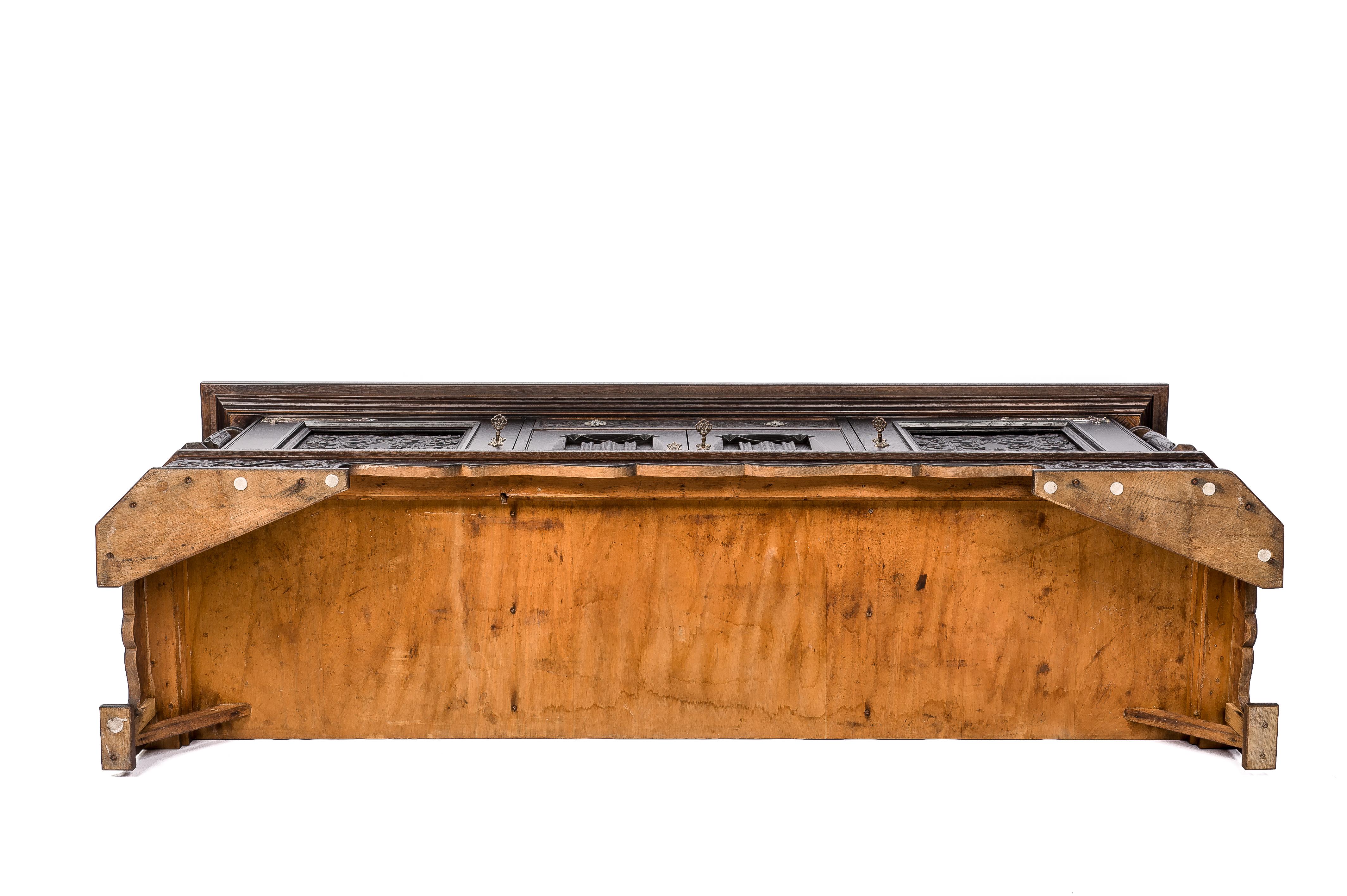 Painted Black Oak Belgian Server Buffet or Credenza, Gothic Revival, 1920 11