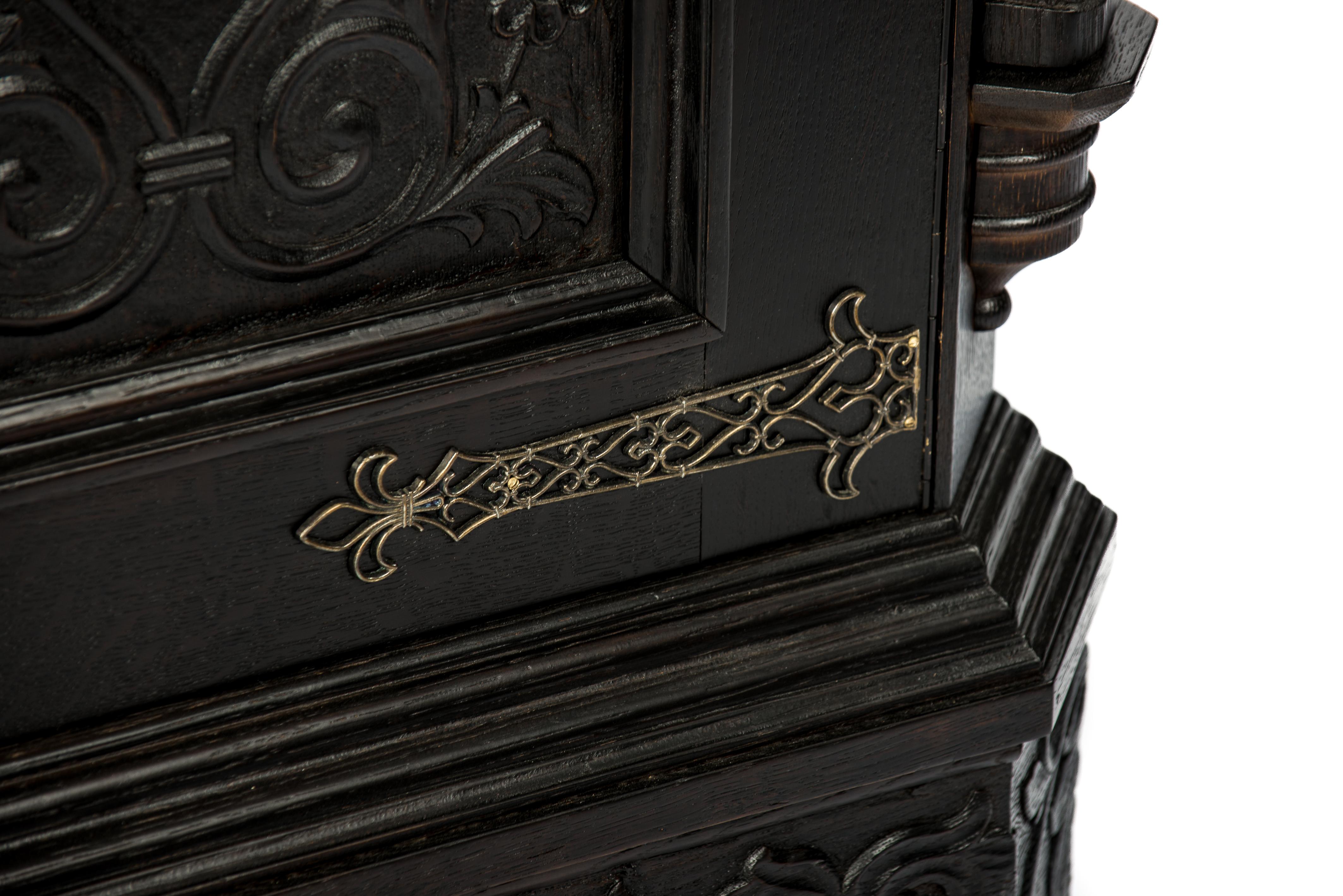 Painted Black Oak Belgian Server Buffet or Credenza, Gothic Revival, 1920  In Good Condition In Casteren, NL
