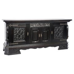 Painted Black Oak Belgian Server Buffet or Credenza, Gothic Revival, 1920