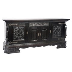 Painted Black Oak Belgian Server Buffet or Credenza, Gothic Revival, 1920 