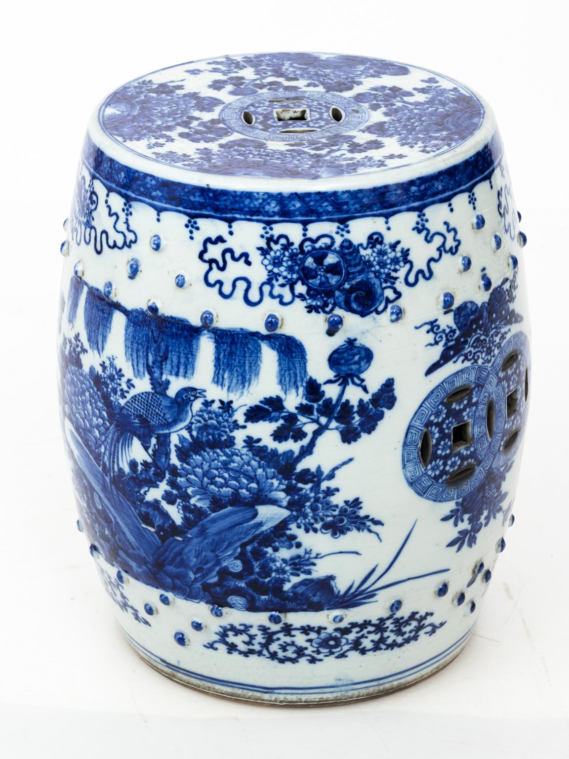 Chinese Export Painted Blue and White Chinese Porcelain Garden Seat
