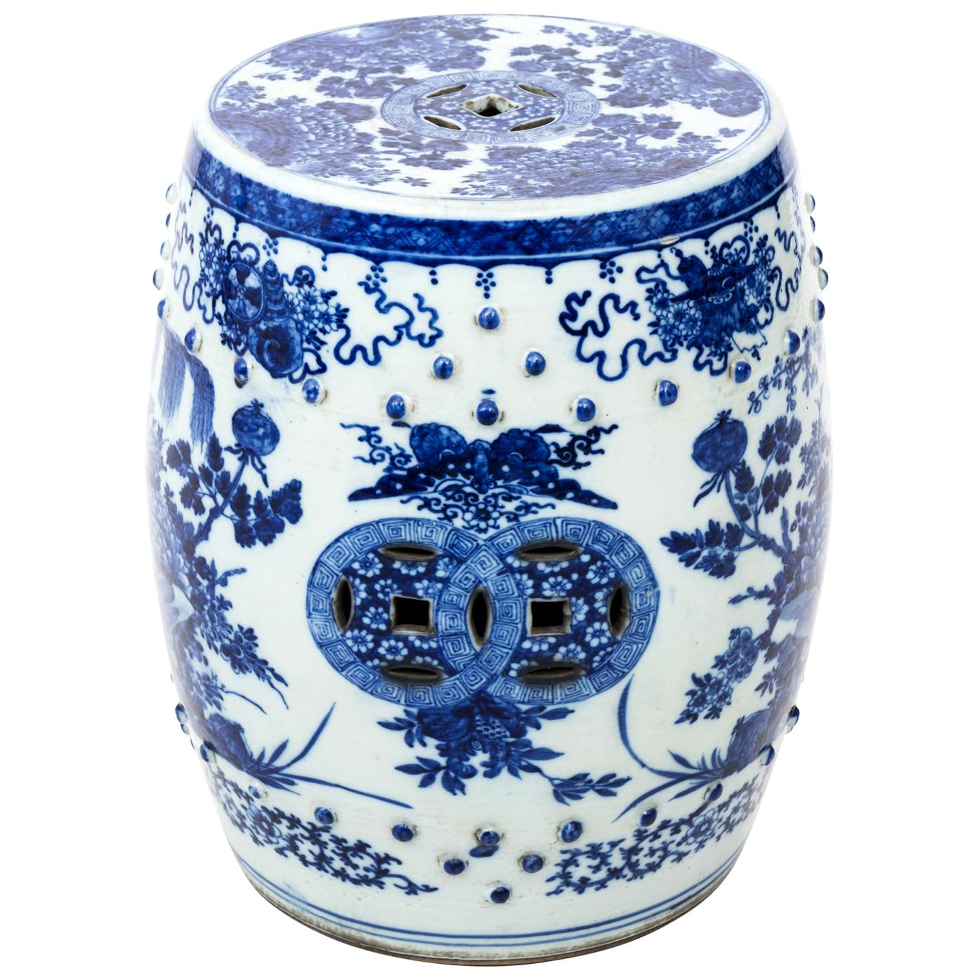 Painted Blue and White Chinese Porcelain Garden Seat
