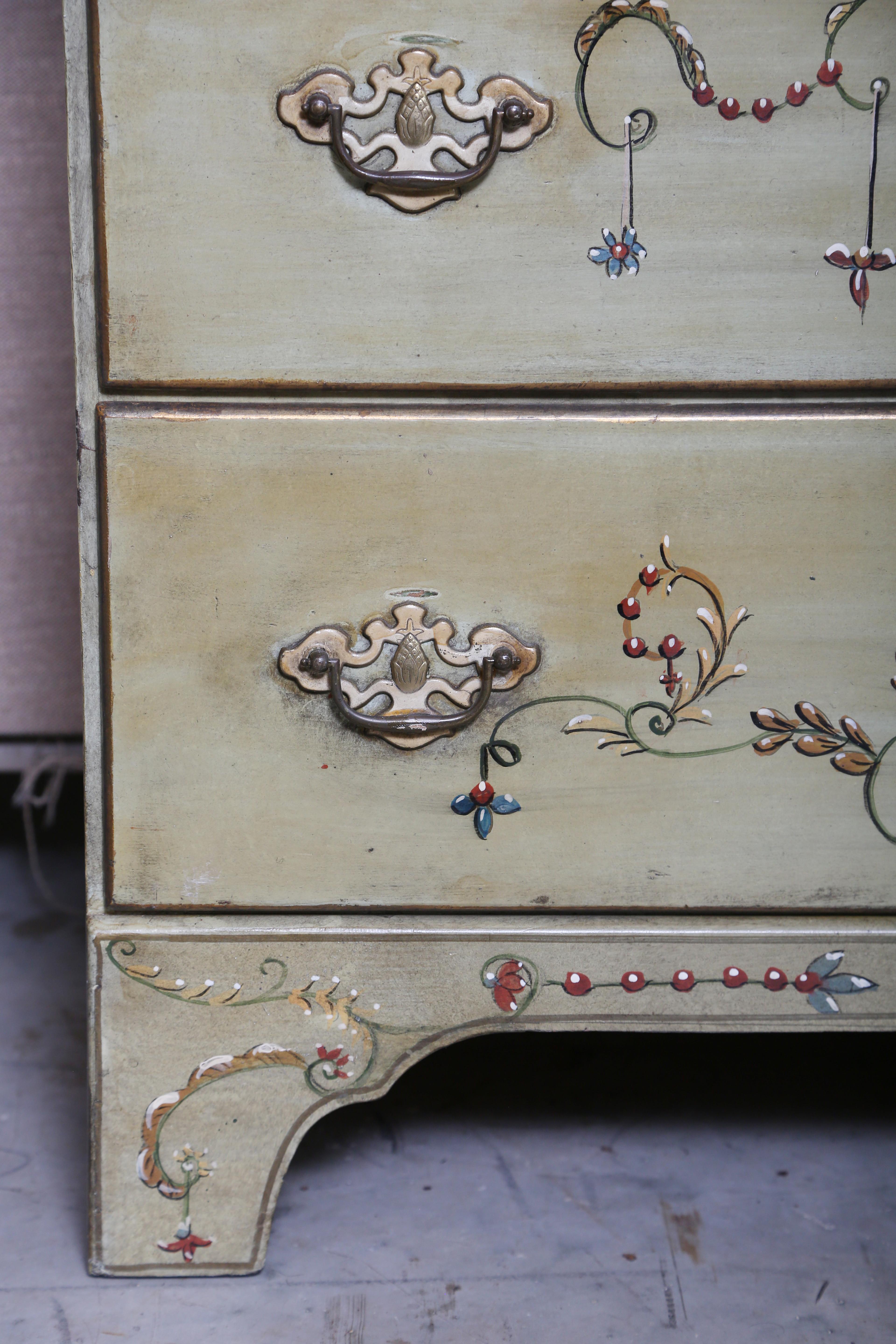 Early 20th Century Two Part Bureau Bookcase-Hand Painted in a Classical Style