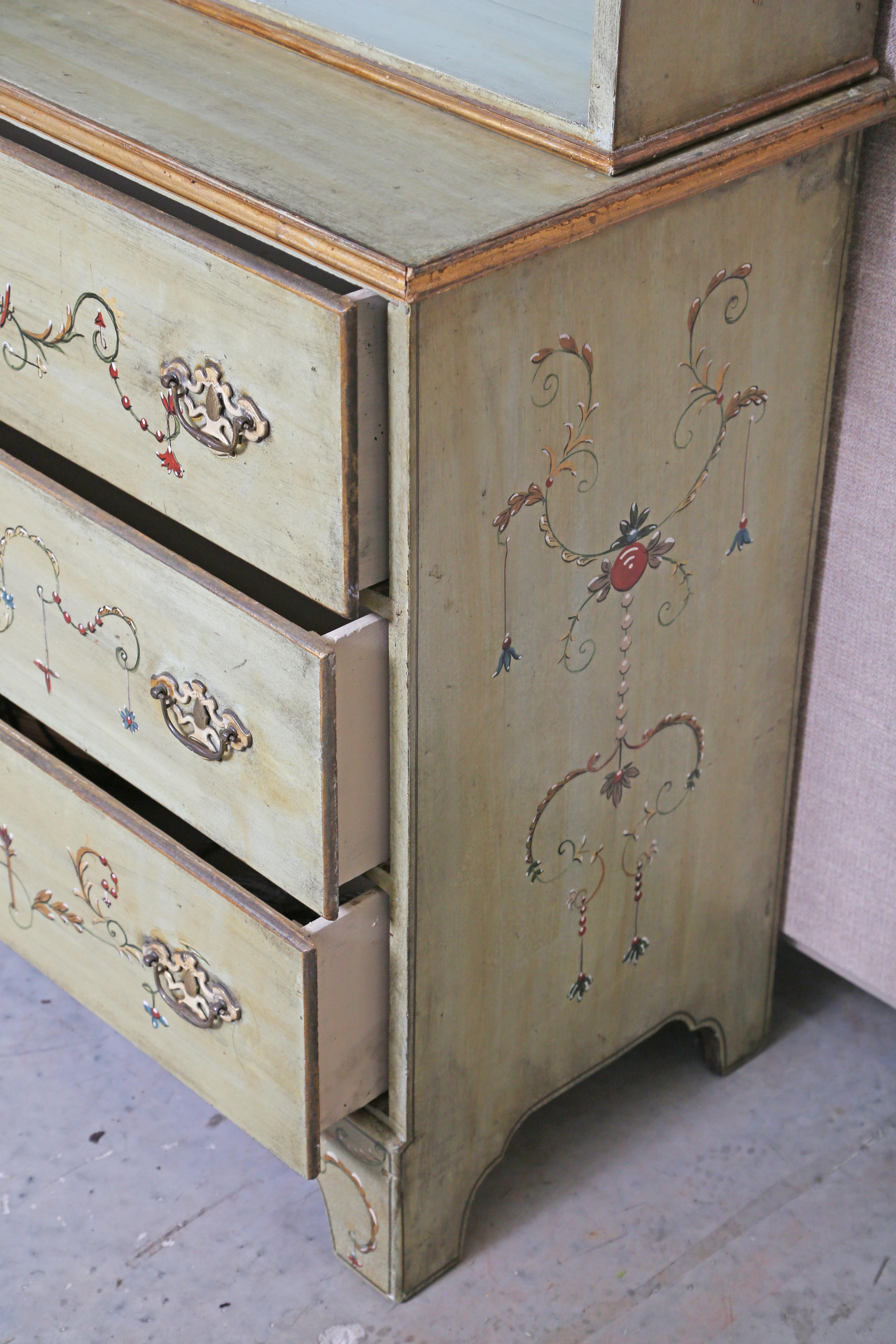 Hand-Crafted Two Part Bureau Bookcase-Hand Painted in a Classical Style