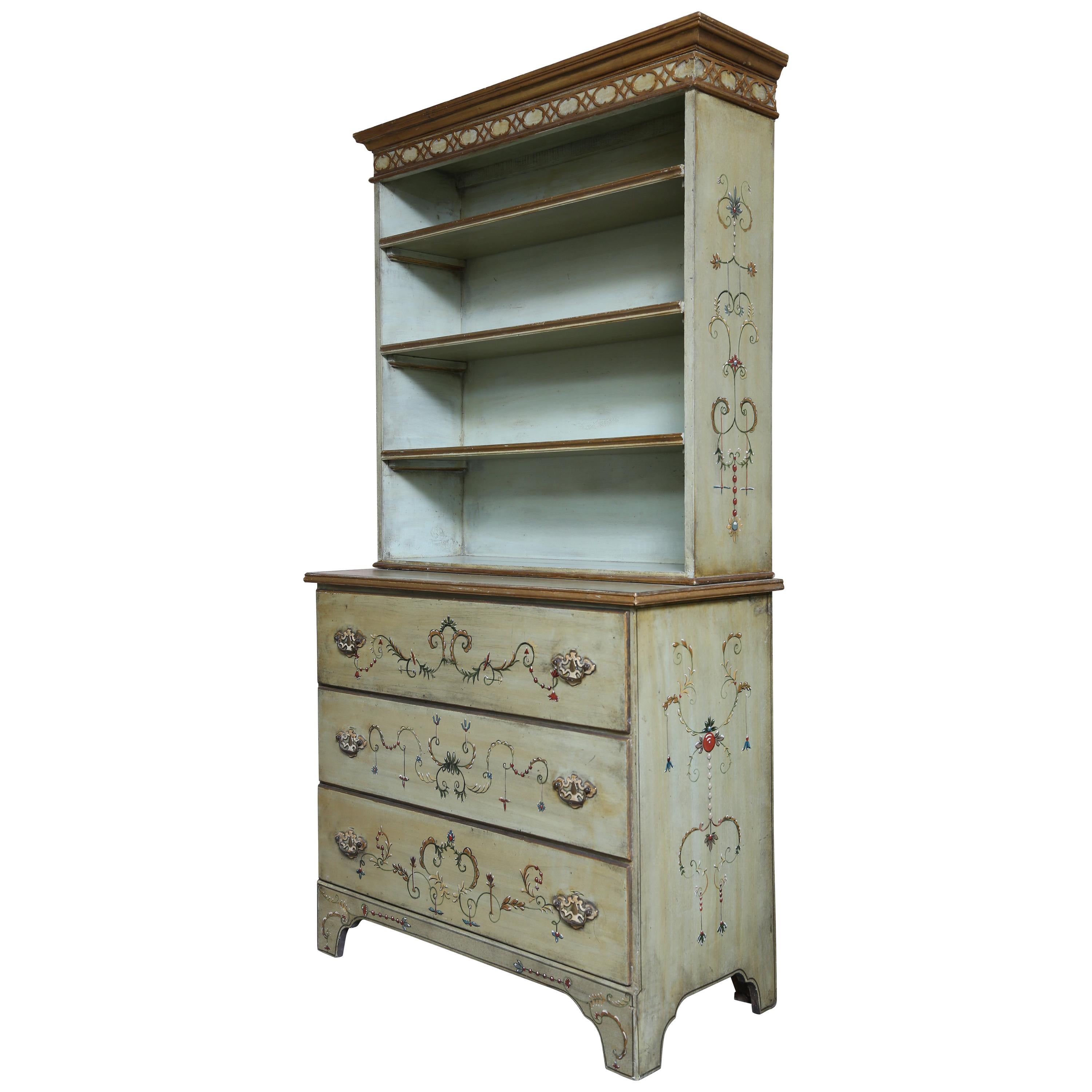 Two Part Bureau Bookcase-Hand Painted in a Classical Style