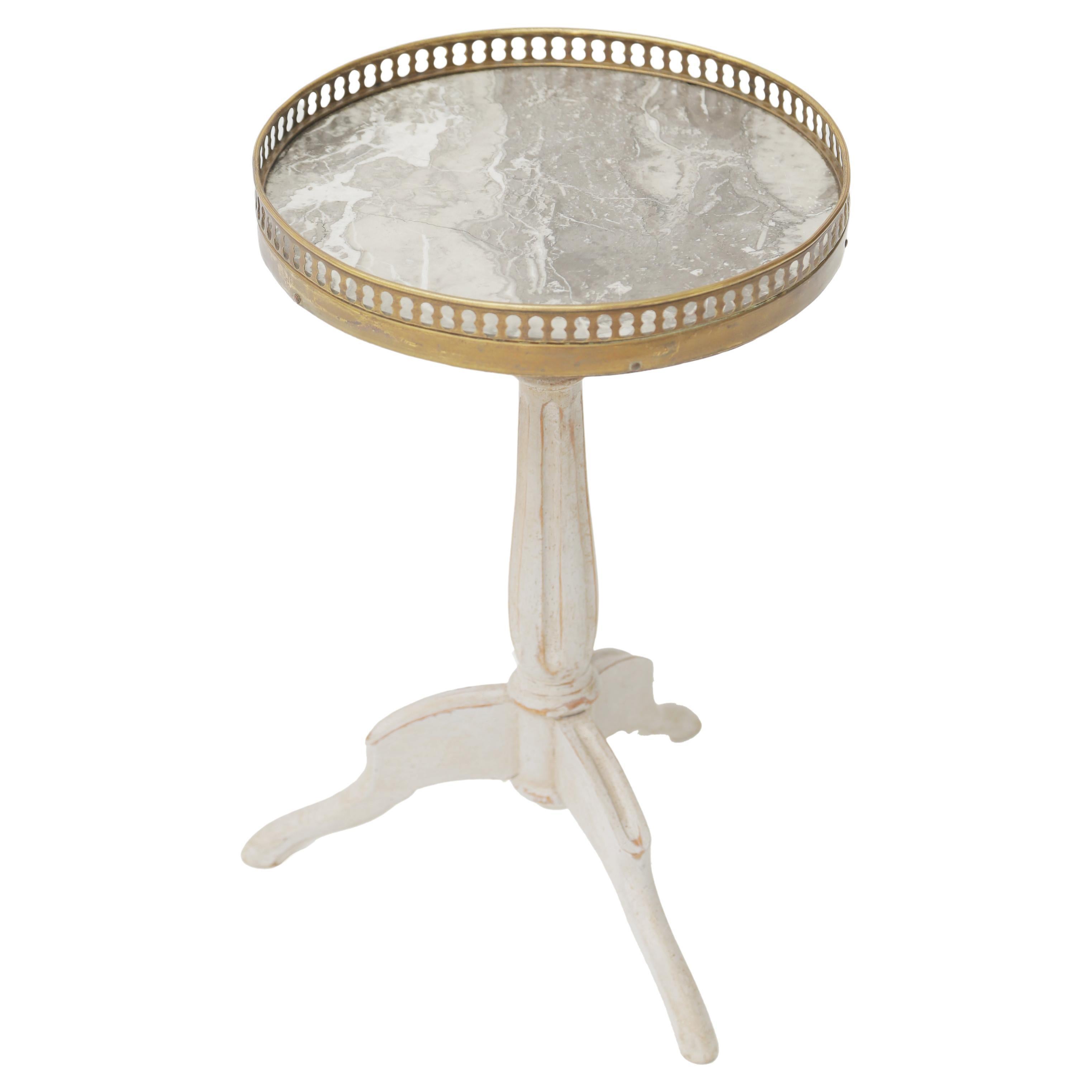 Painted Bouillotte Accent Table with Round Marble Top