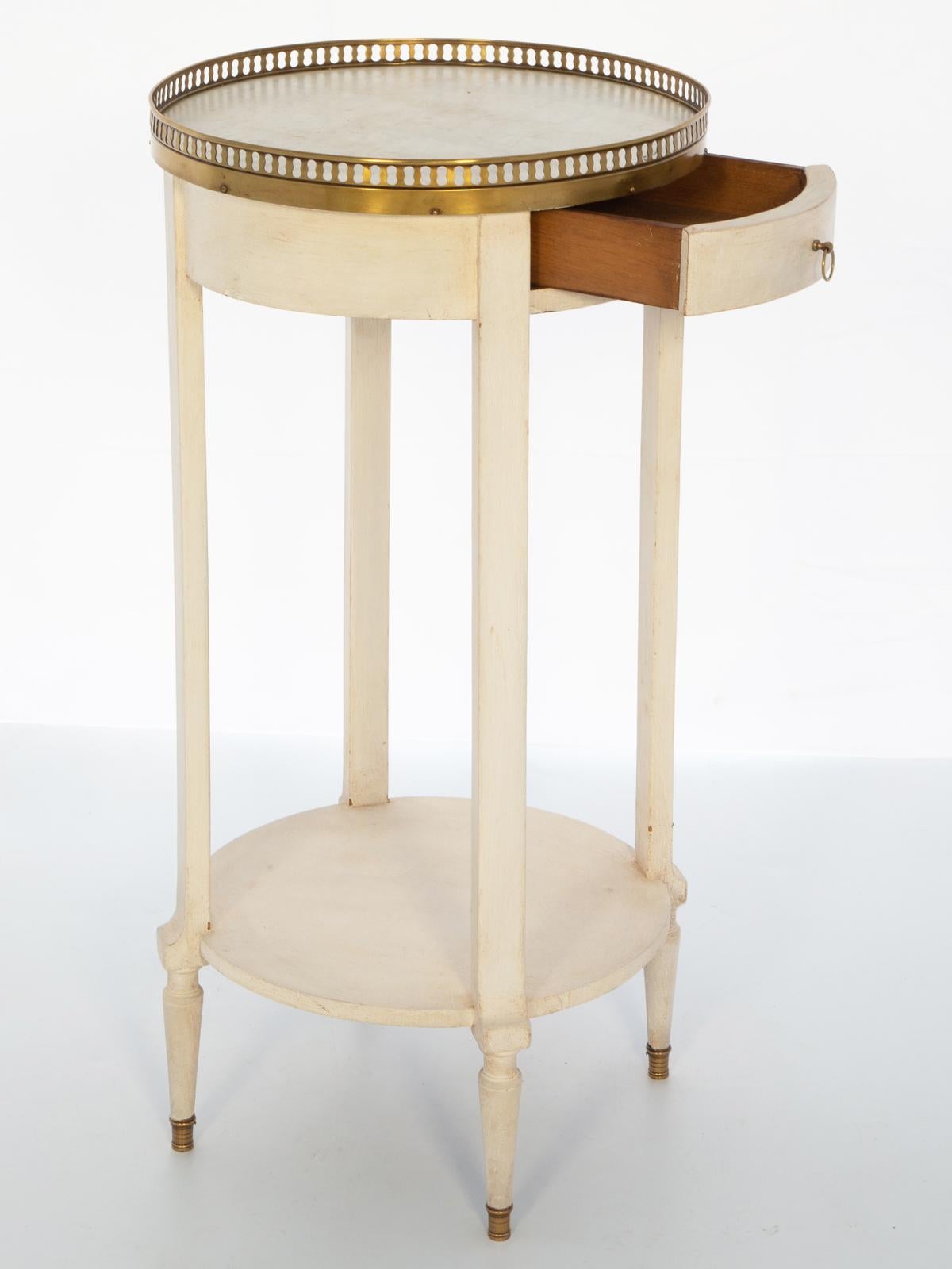 20th Century Painted Directoire Style Bouillotte Candlestand Occasional Table with Marble Top For Sale