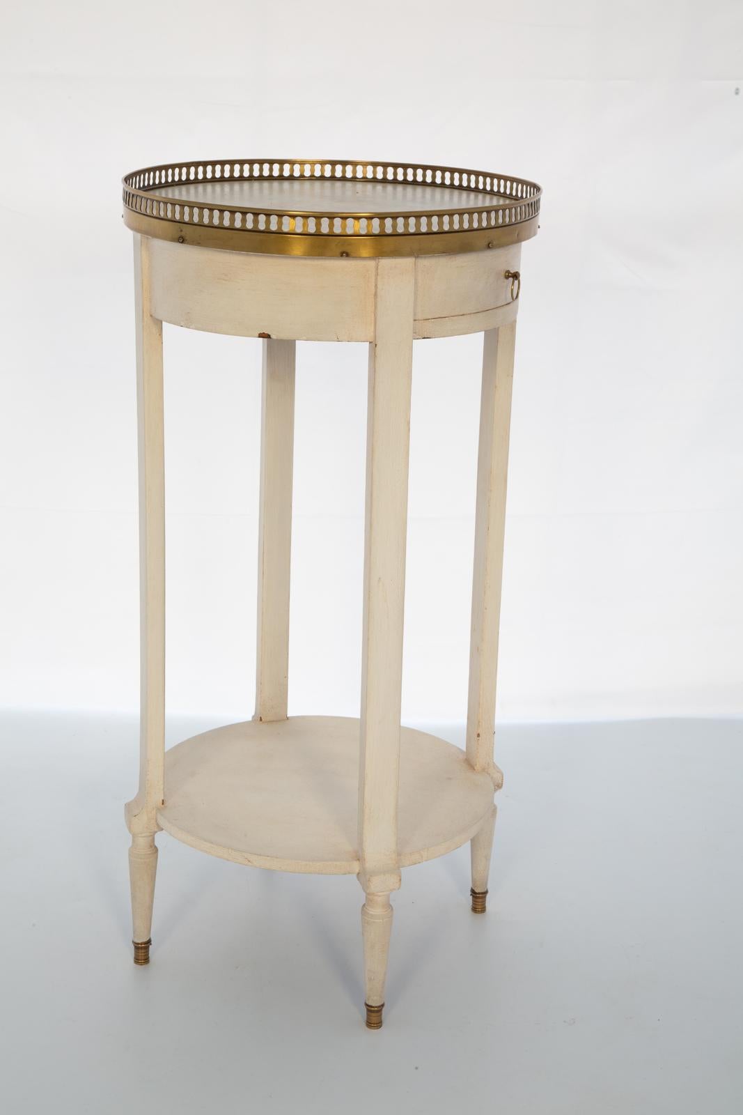 Wood Painted Directoire Style Bouillotte Candlestand Occasional Table with Marble Top For Sale