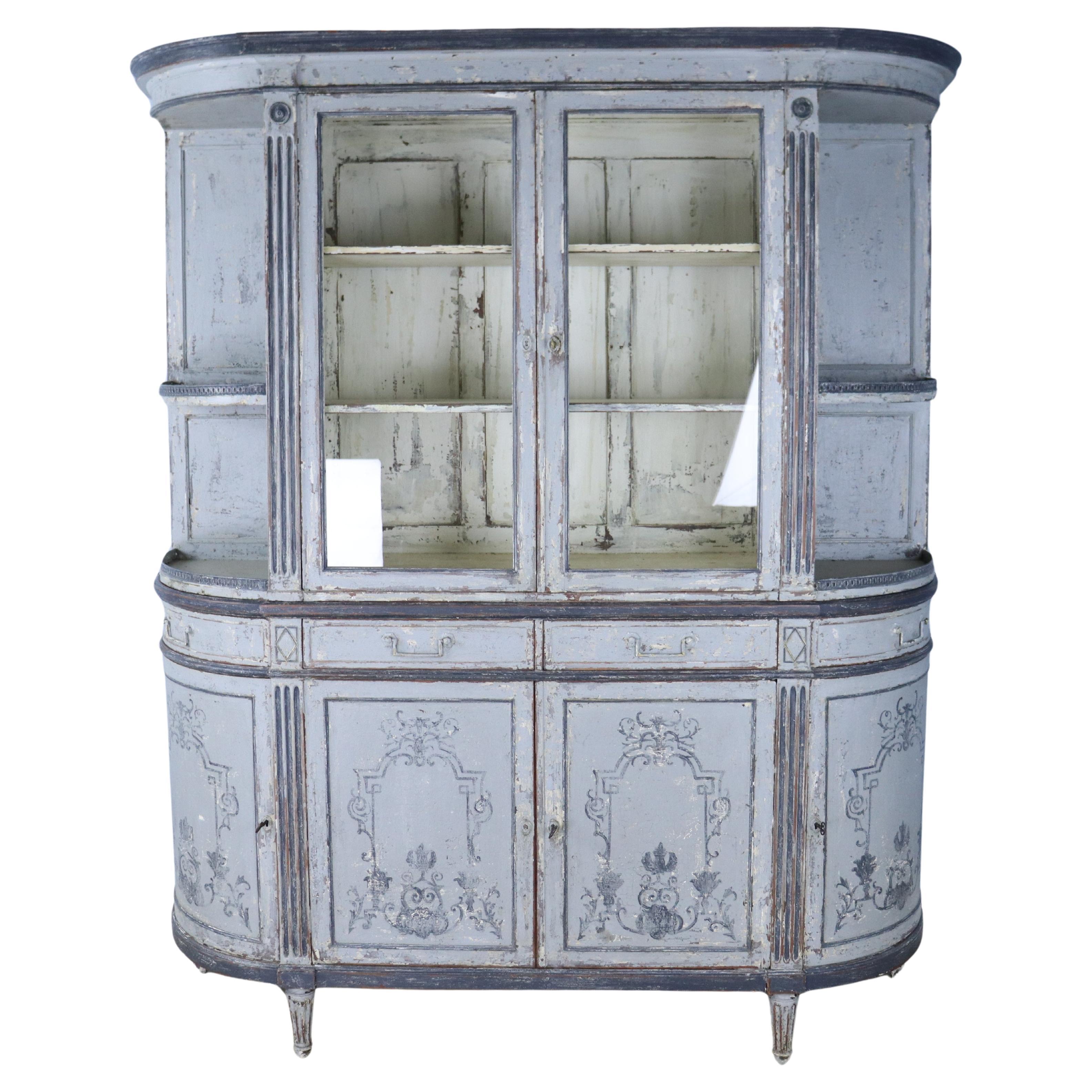 Painted Bow End French Cabinet For Sale
