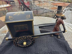 Painted Bronze Monkey w Metal Carriage