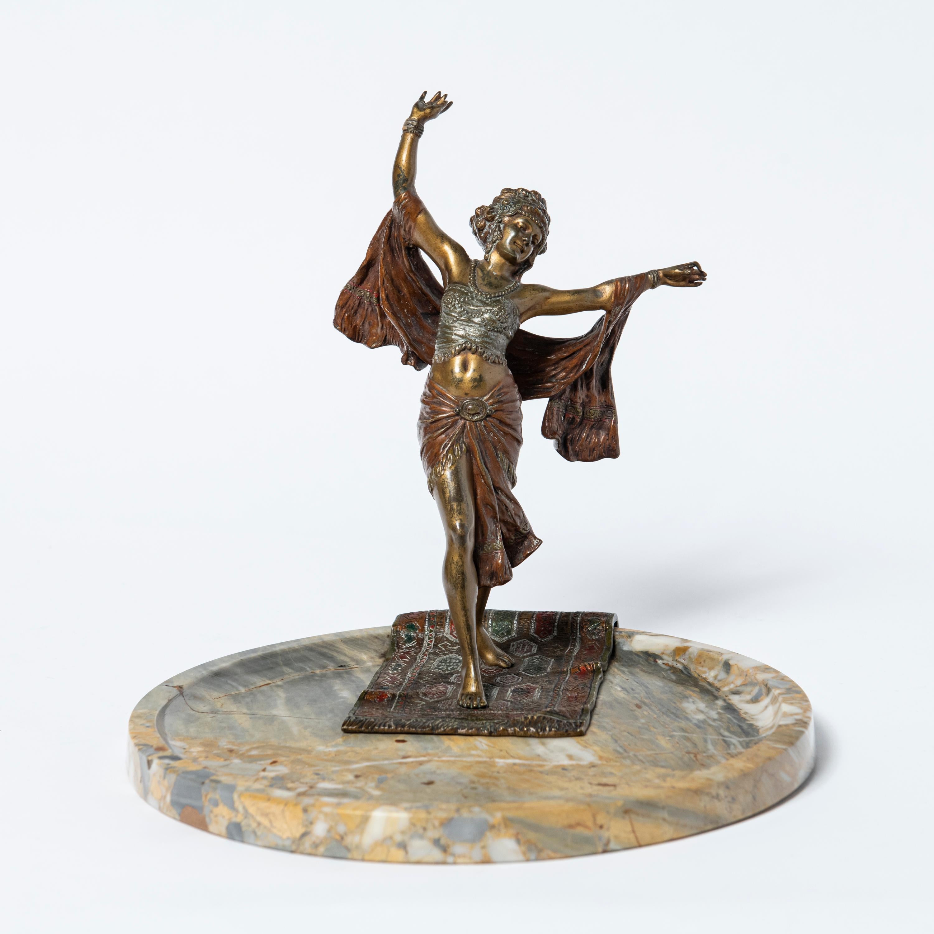 Egyptian Revival  Painted bronze sculpture with marble base, Austria, circa 1900. For Sale