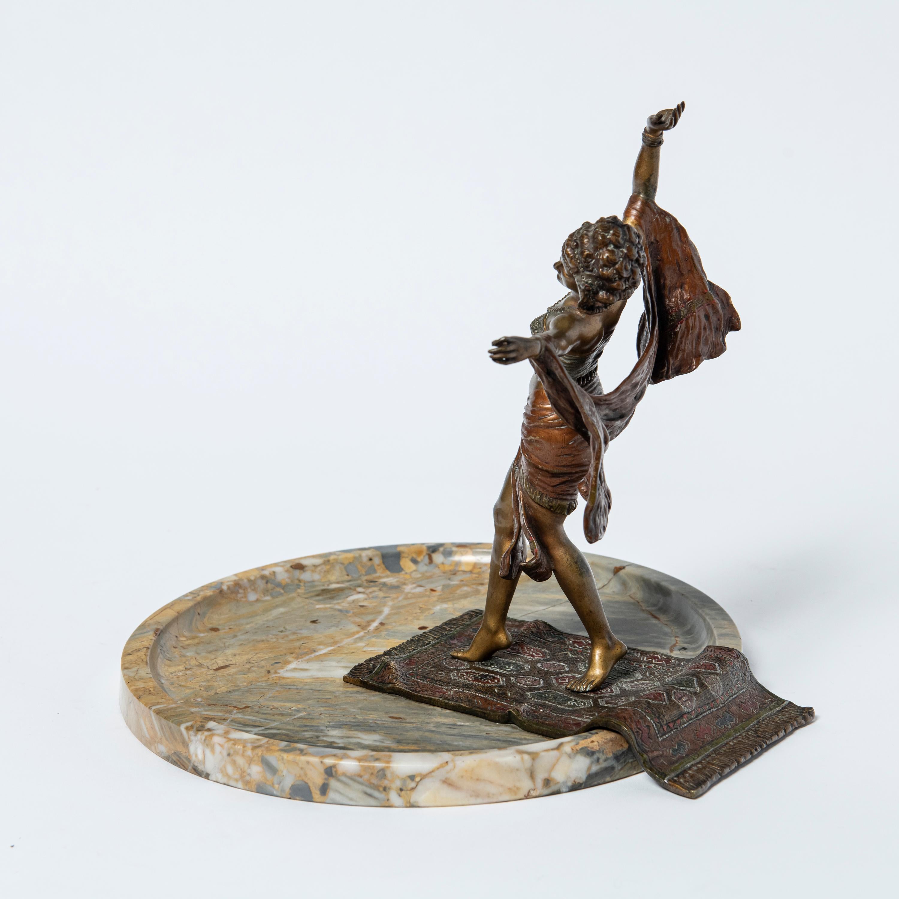  Painted bronze sculpture with marble base, Austria, circa 1900. In Good Condition For Sale In Buenos Aires, Buenos Aires