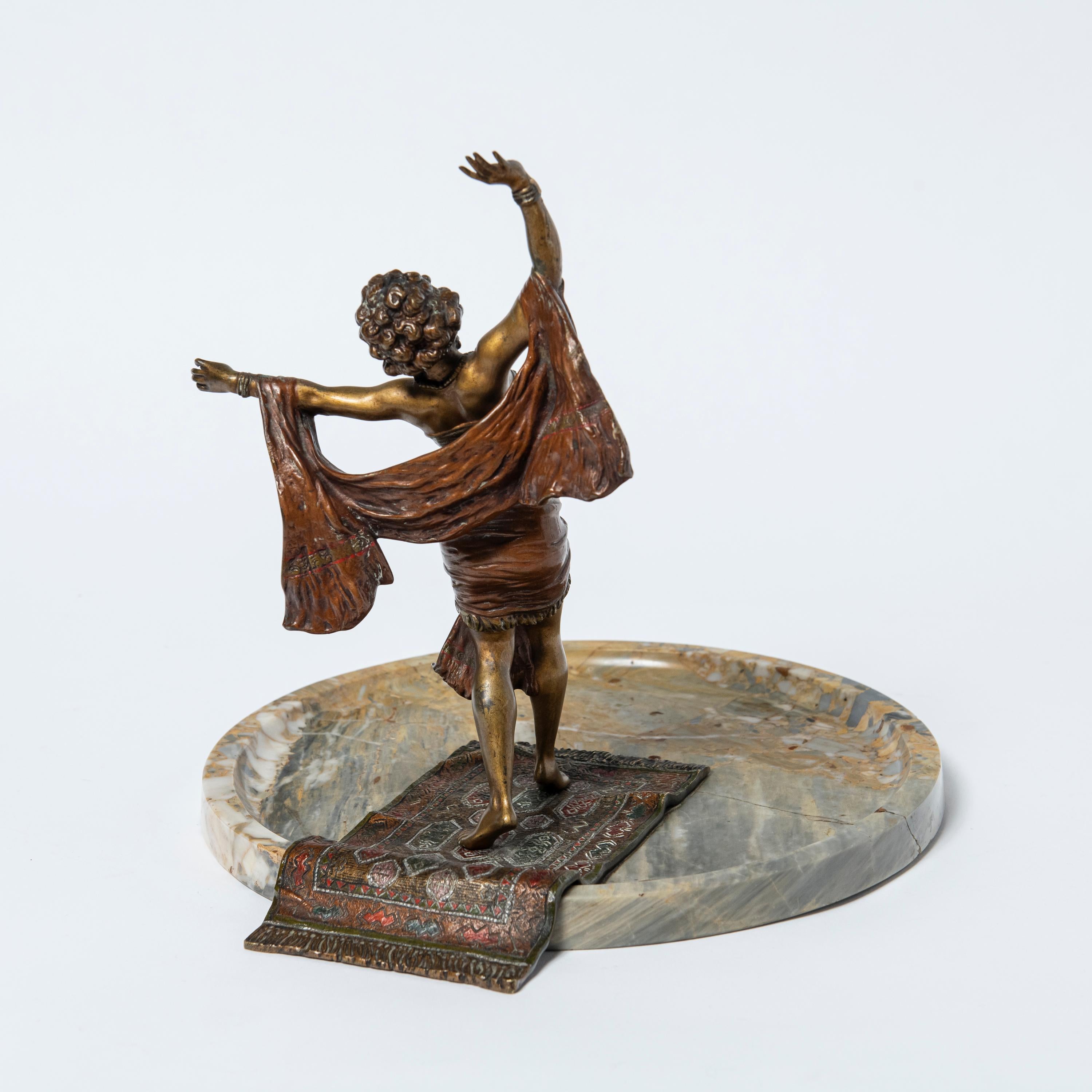 20th Century  Painted bronze sculpture with marble base, Austria, circa 1900. For Sale