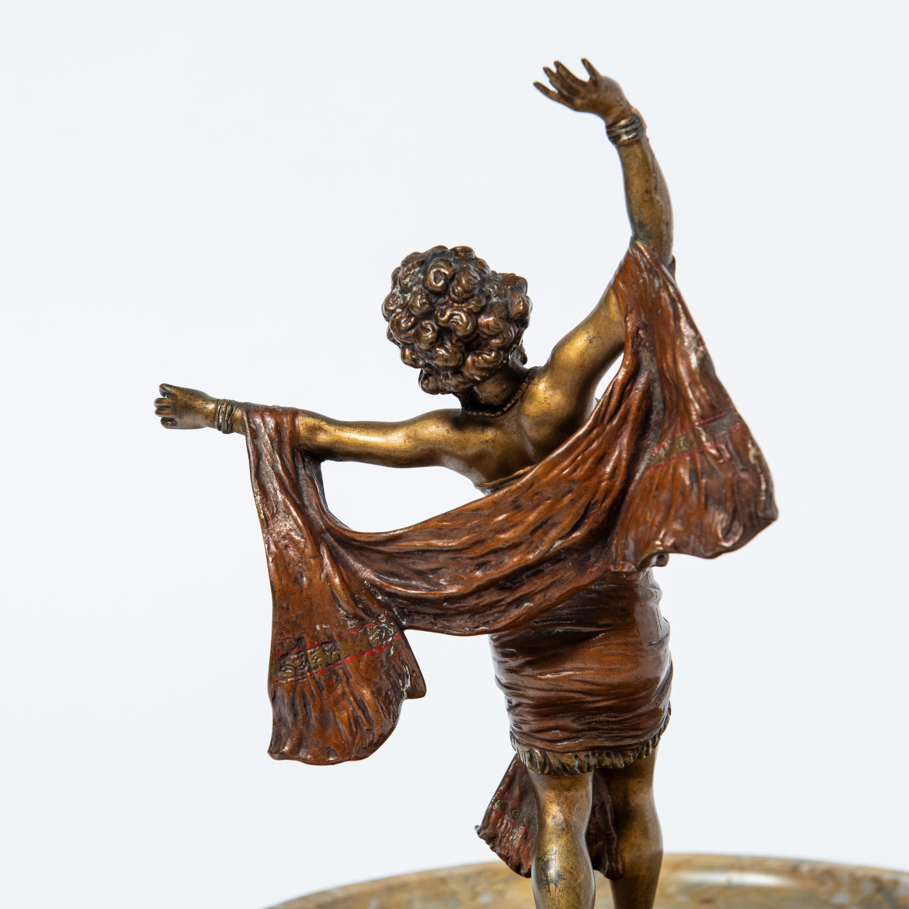 Bronze  Painted bronze sculpture with marble base, Austria, circa 1900. For Sale