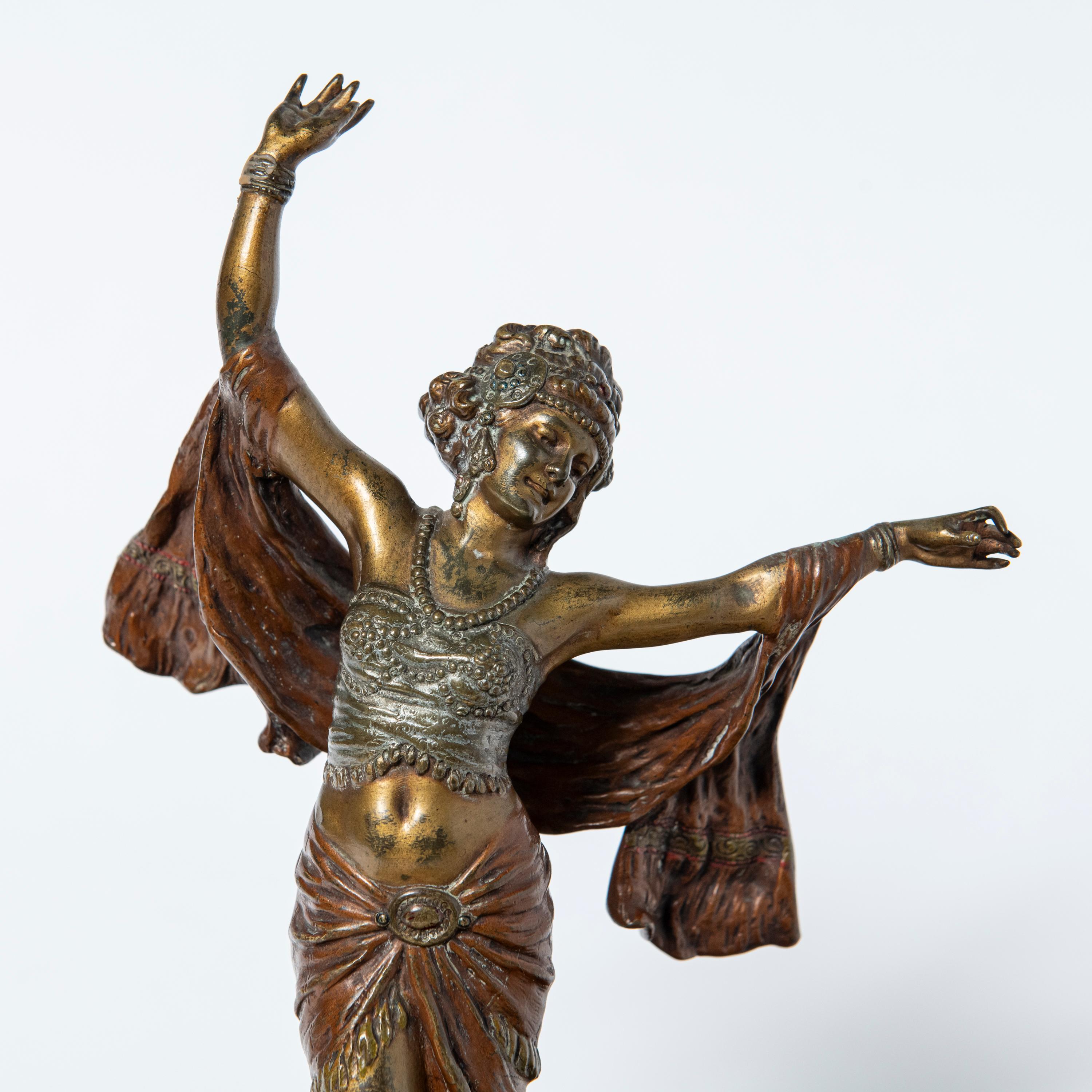  Painted bronze sculpture with marble base, Austria, circa 1900. For Sale 2