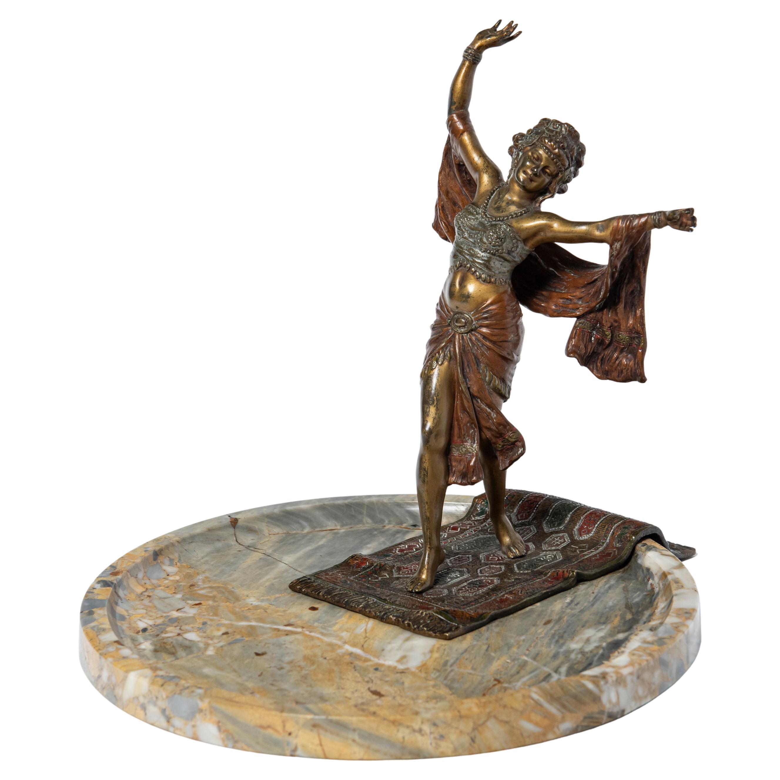  Painted bronze sculpture with marble base, Austria, circa 1900. For Sale
