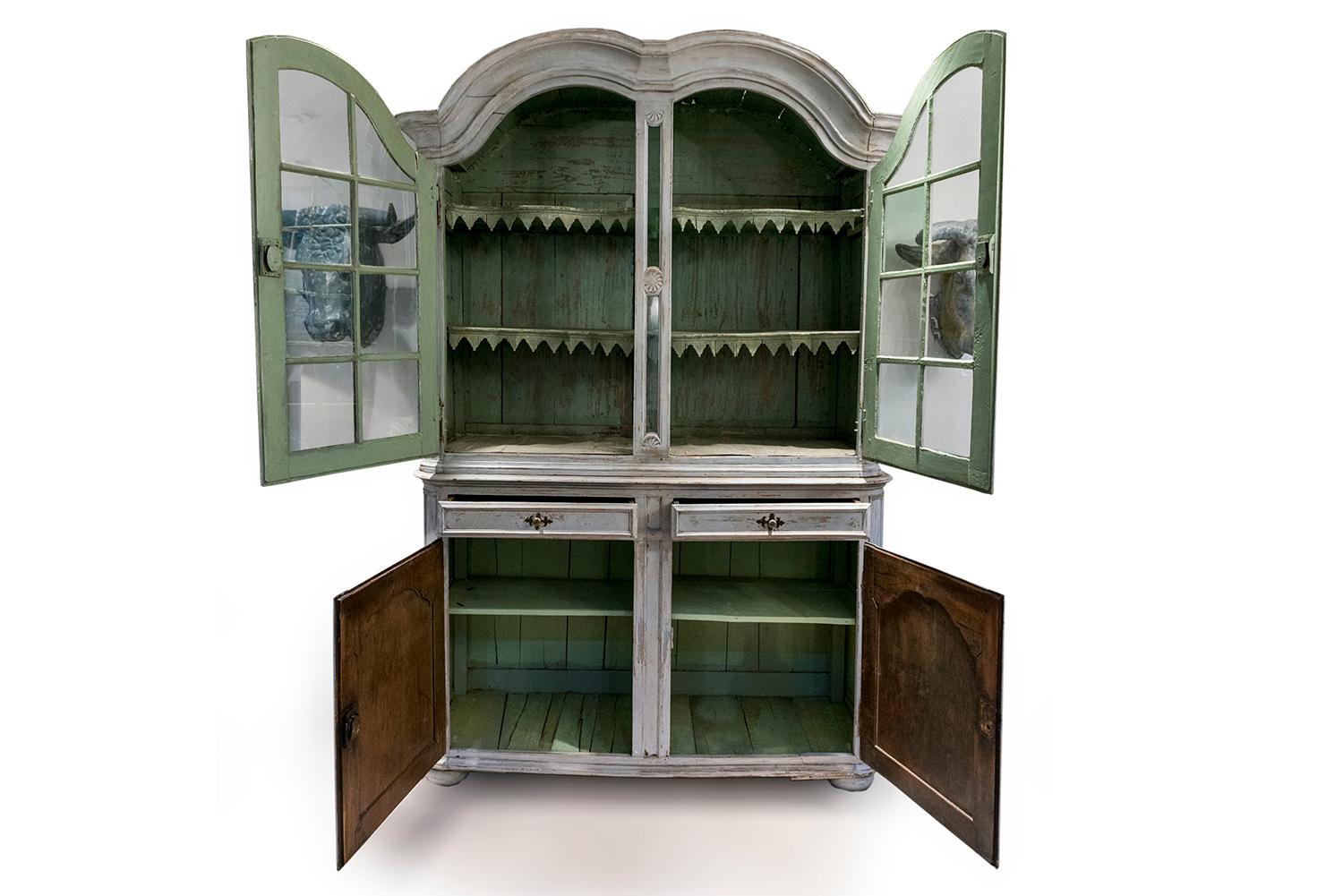 Painted Buffet du Corps two-Piece cupboard with glass doors. 7