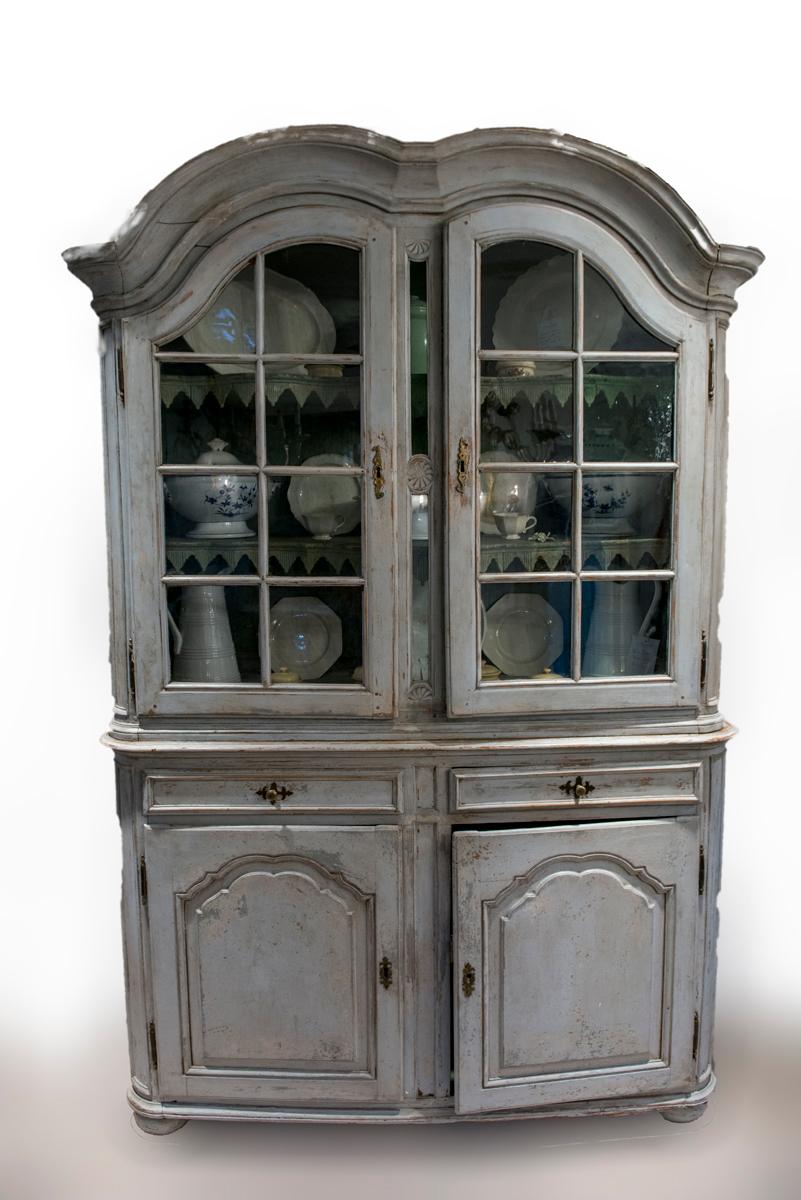 A painted Buffet du Corps two-piece cupboard with glass doors.