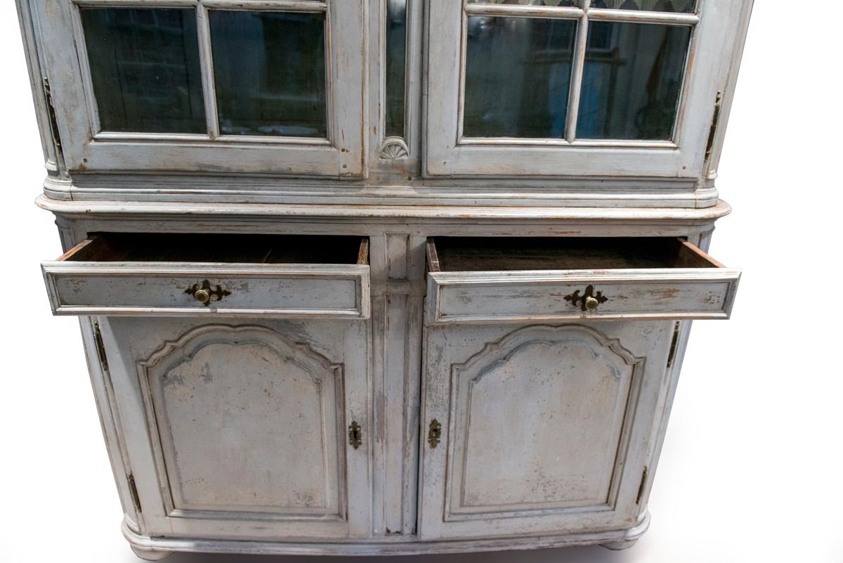 Wood Painted Buffet du Corps two-Piece cupboard with glass doors.