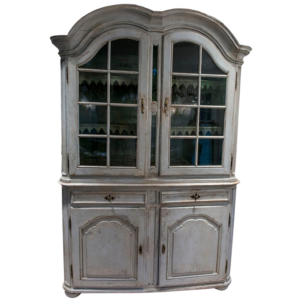 Painted Buffet du Corps two-Piece cupboard with glass doors.
