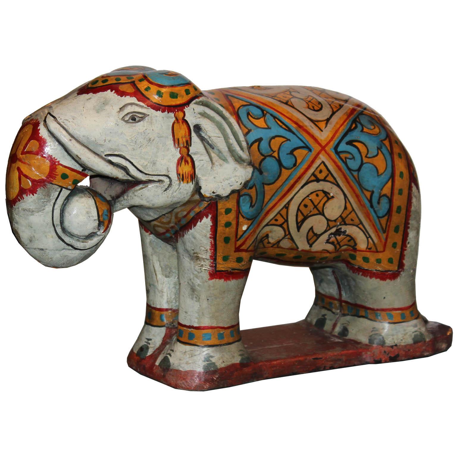 Wood Painted Burmese Elephant For Sale
