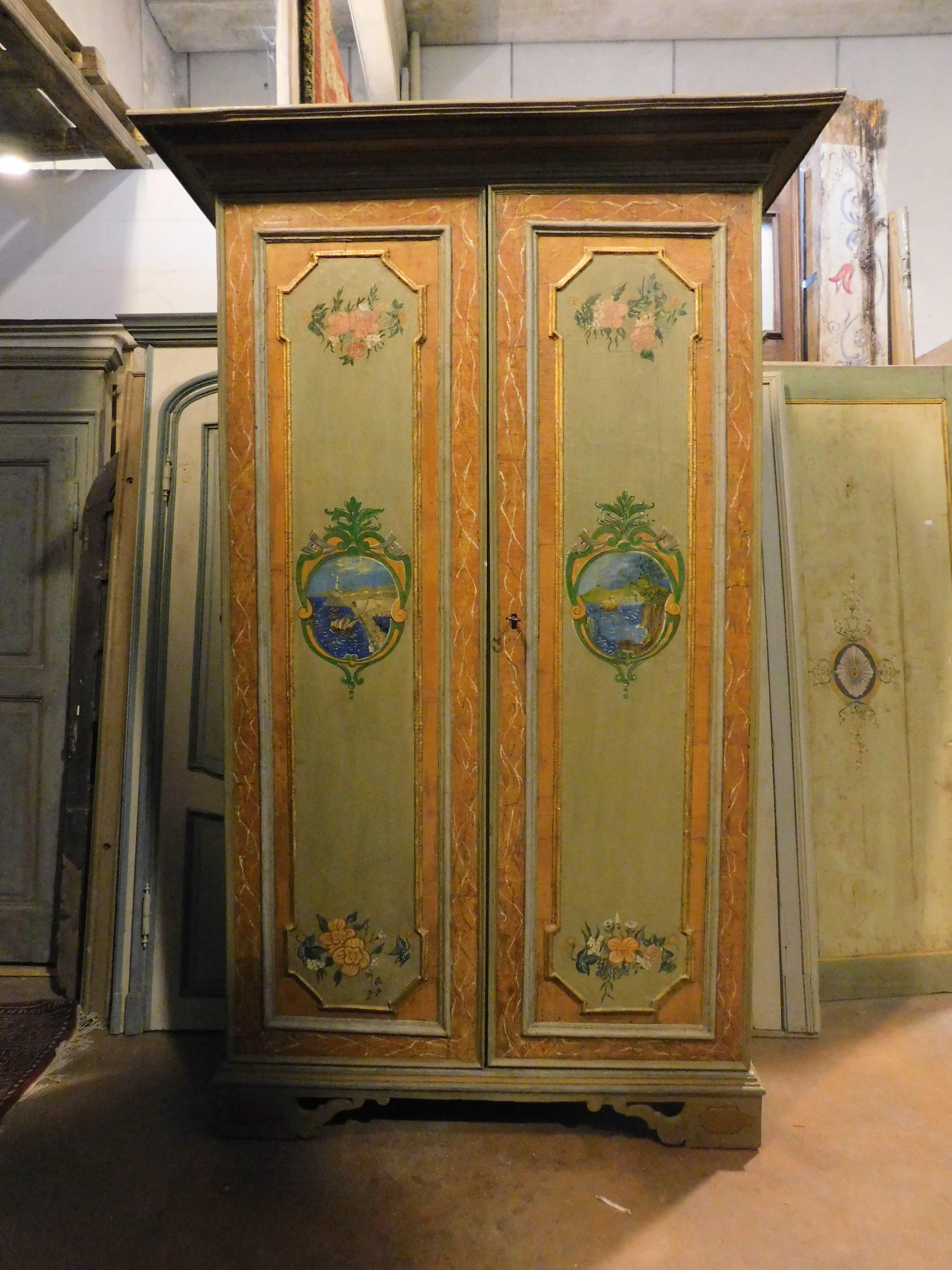 Italian Painted Cabinet, Double Doors with Maritime Views, Genoa 'Italy', 18th Century For Sale