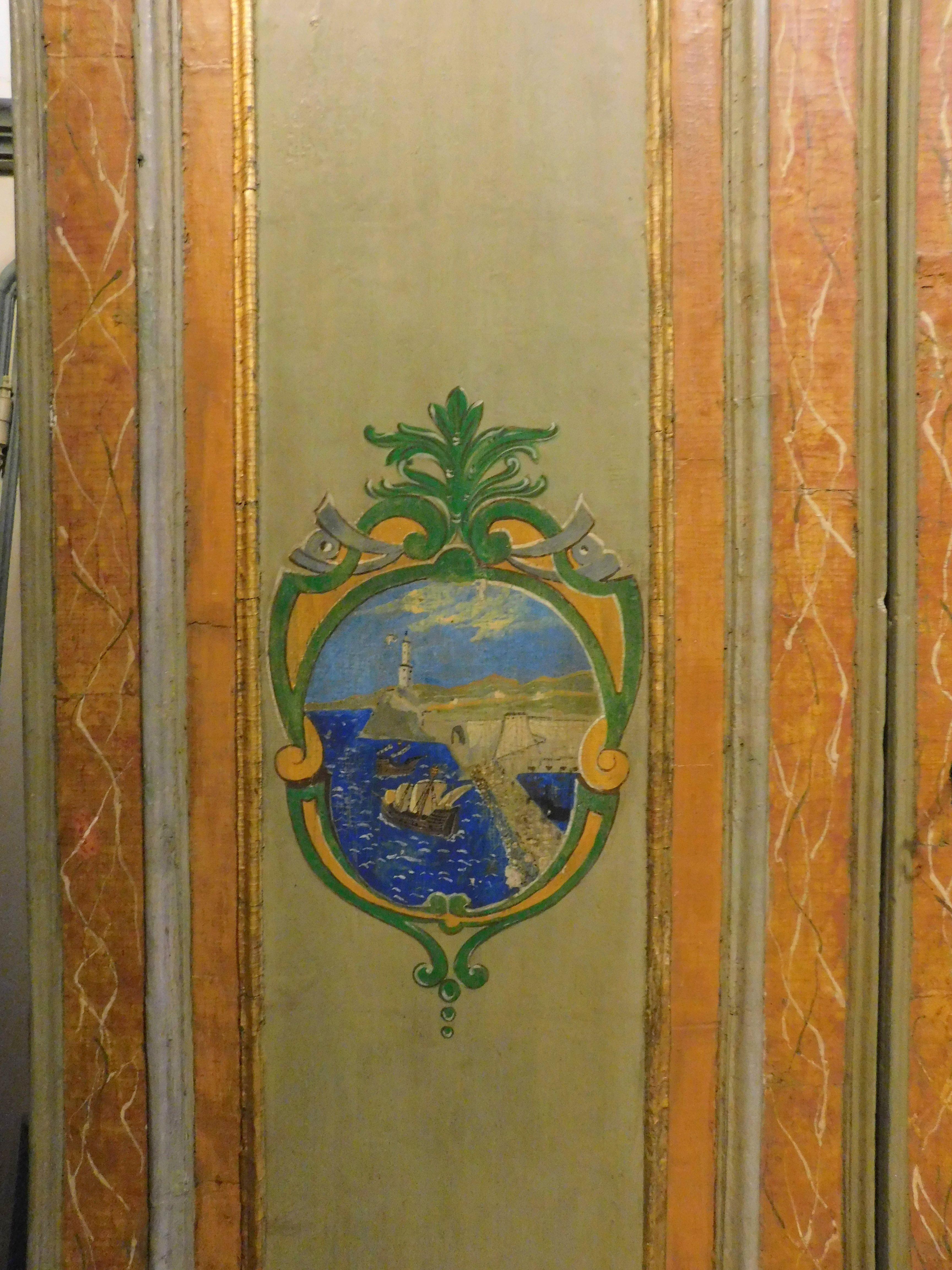 Hand-Painted Painted Cabinet, Double Doors with Maritime Views, Genoa 'Italy', 18th Century For Sale