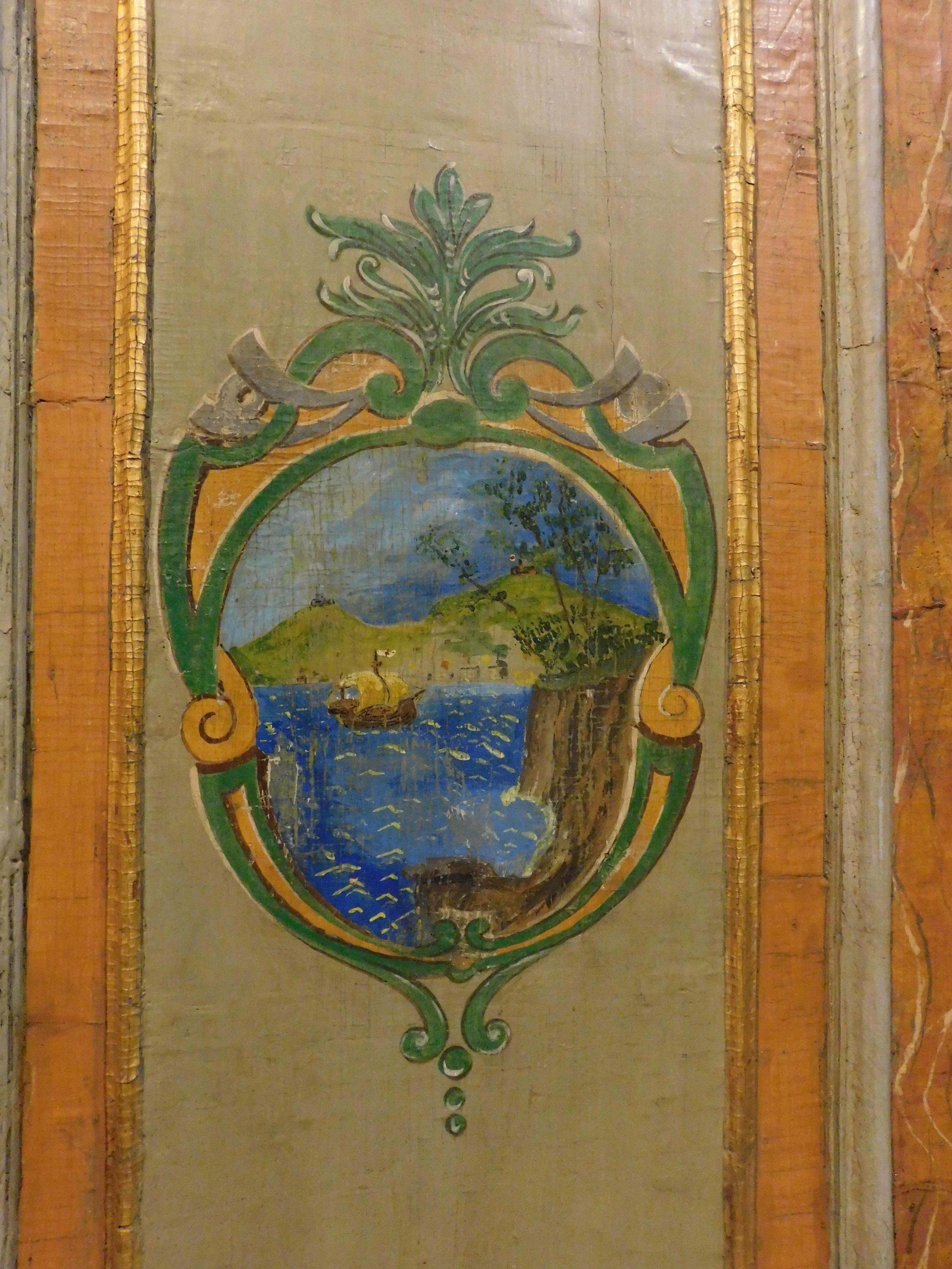 Painted Cabinet, Double Doors with Maritime Views, Genoa 'Italy', 18th Century In Good Condition For Sale In Cuneo, Italy (CN)