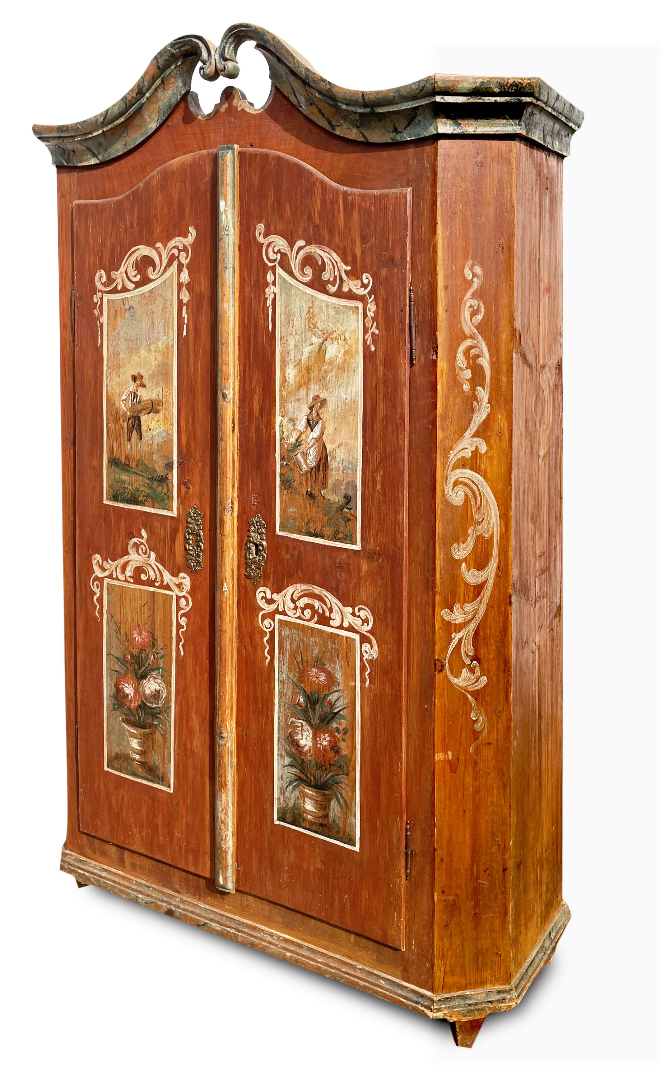 Painted Cabinet Early 19th Century Floral and Figure 8