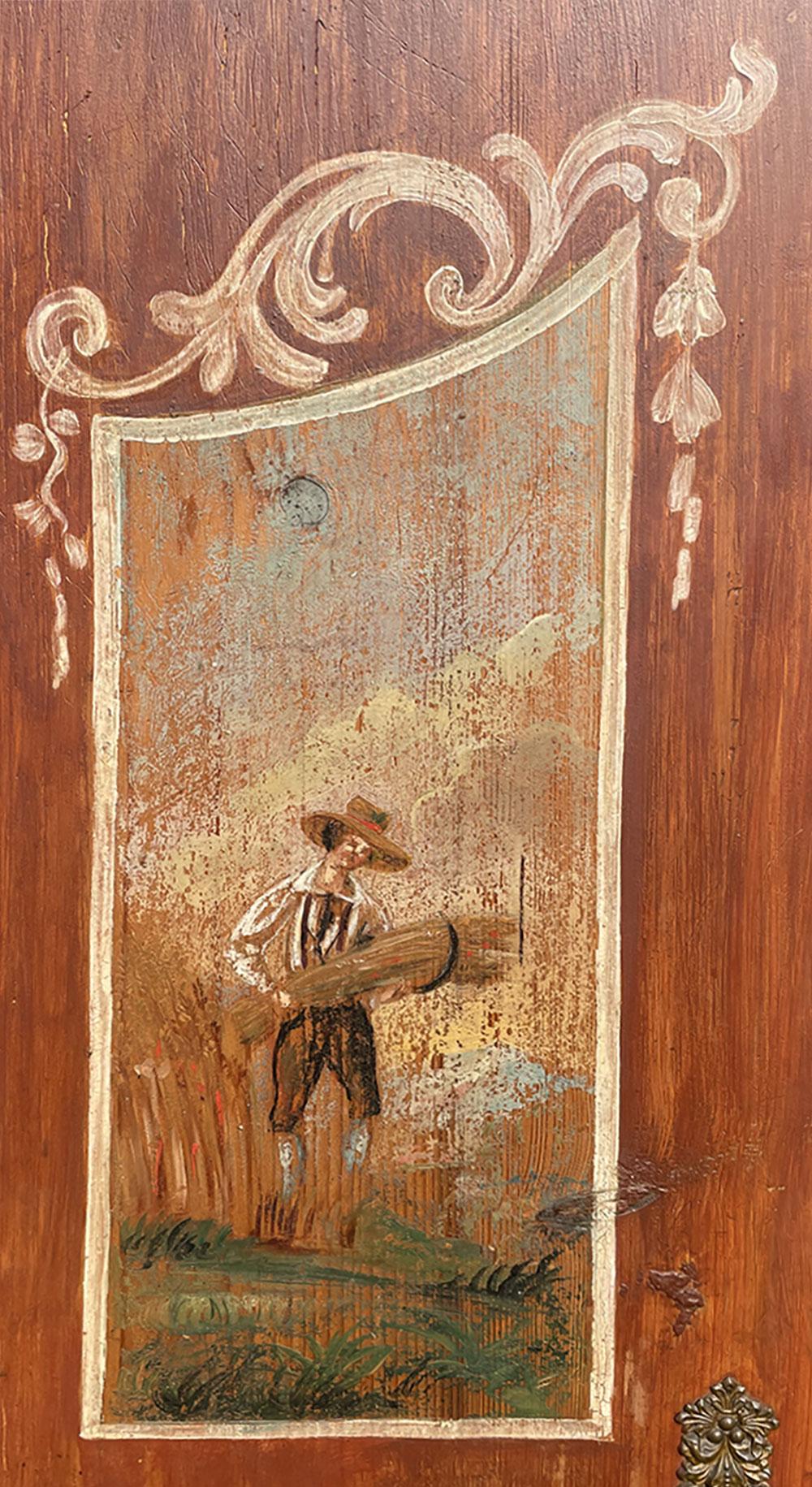 Folk Art Painted Cabinet Early 19th Century Floral and Figure