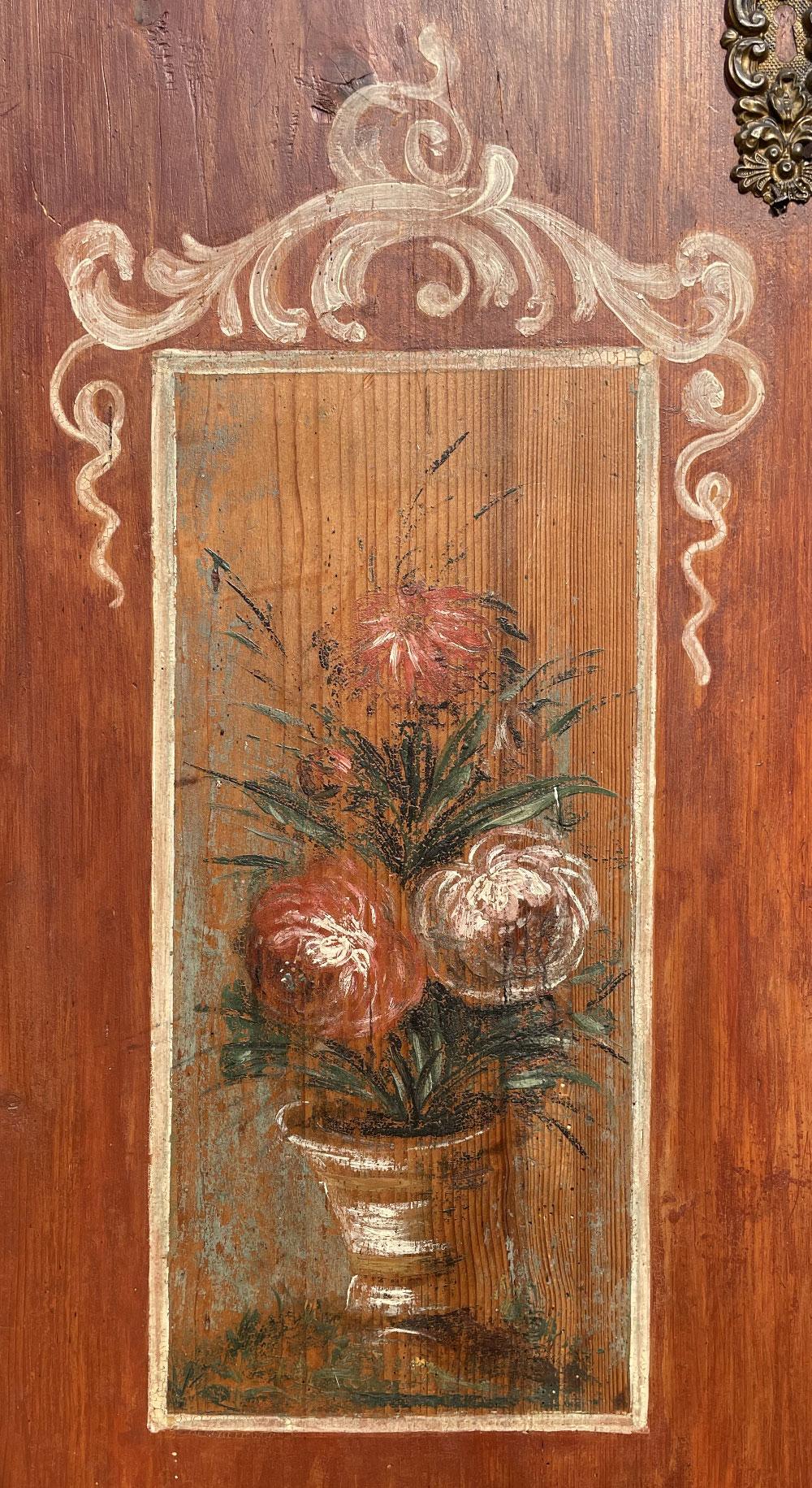 Hand-Painted Painted Cabinet Early 19th Century Floral and Figure