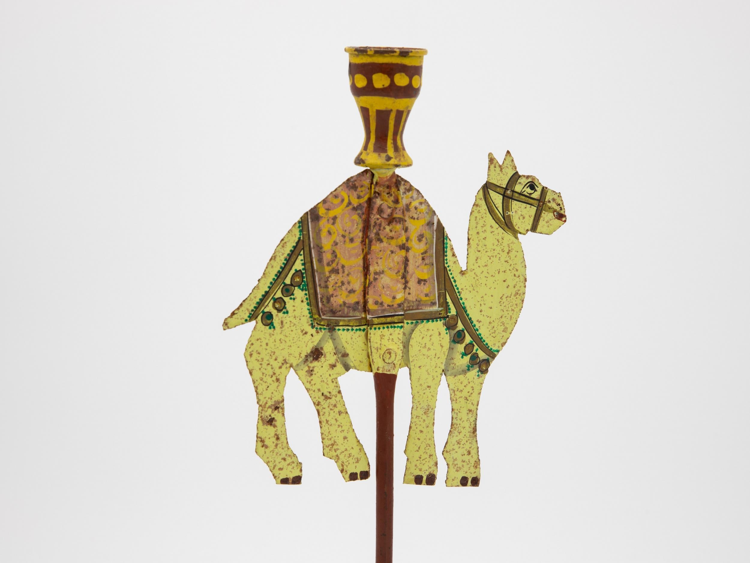 Early 20th Century Painted Camel Candlestick