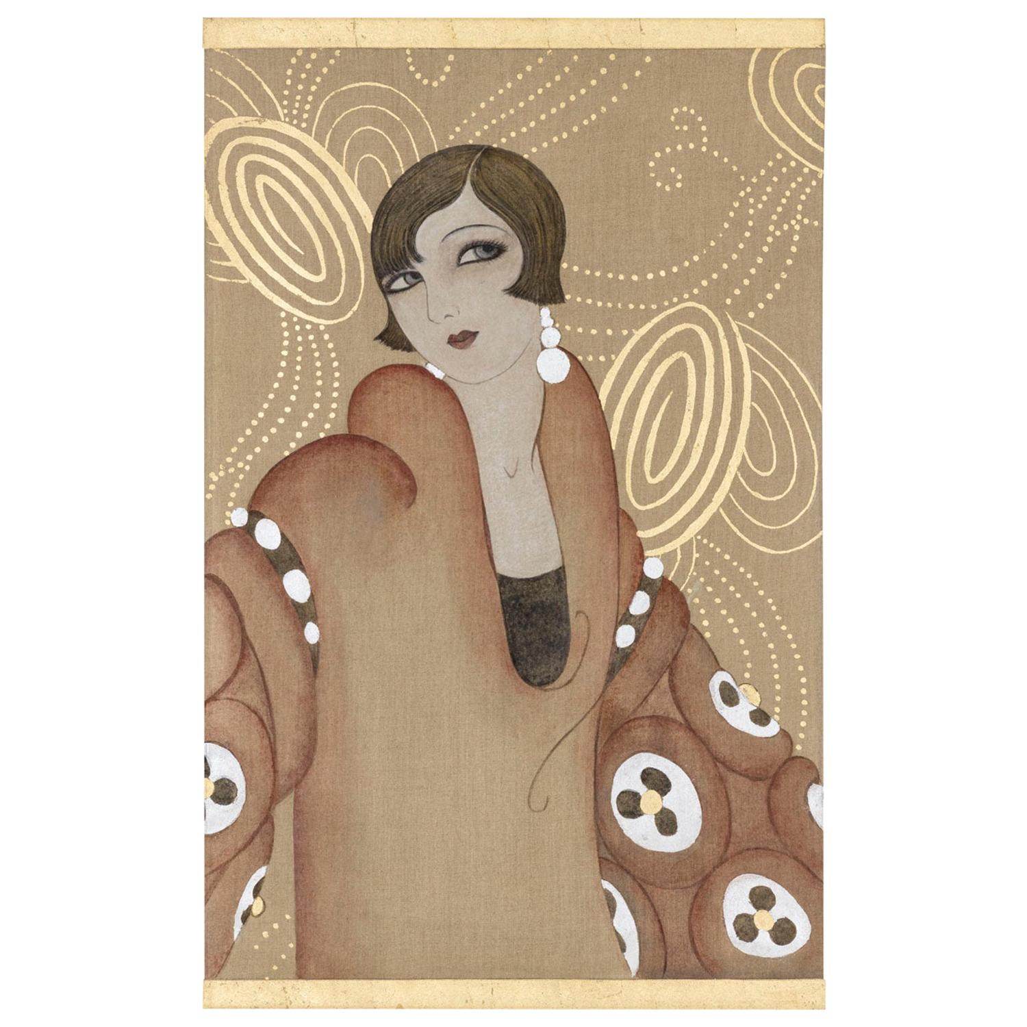 Painted Canvas, Art Deco Woman, Contemporary Work For Sale