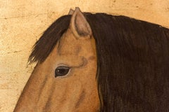 Painted Canvas, Brown Bai Horse on a Gilt Background, Contemporary Work