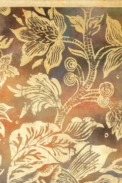 Painted Canvas Decorated with Golden Flowers, Contemporary Work