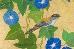 Painted Canvas Decorated with Leaves, Butterflies and Birds, Contemporary Work