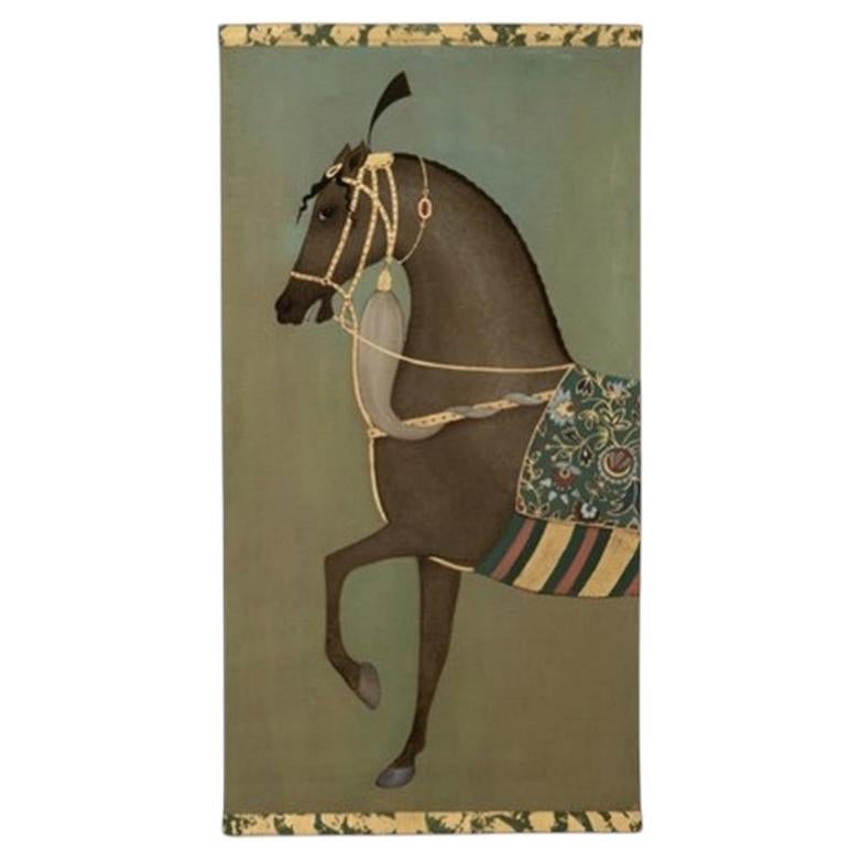Painted canvas depicting a brown Indian horse in profile. Contemporary.