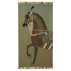 Painted canvas depicting a brown Indian horse in profile. Contemporary.