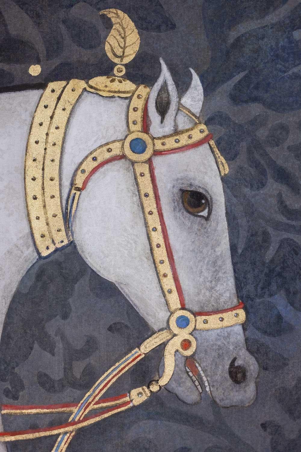 Gemalte Leinwand oder dekorative Tafel, die ein graues Indianerpferd auf grauem Hintergrund mit Motiven darstellt.

Zeitgenössische Werke von französischen Künstlern.

Abmessungen: H 125 x B 80 cm

Referenz: LS6336576U

Leinwand aus Rohleinen,