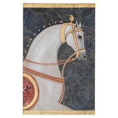 Toile peinte représentant le buste d'un cheval indien. Contemporain.