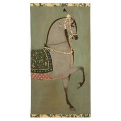 Painted canvas depicting a light-colored Indian horse in profile. Contemporary.