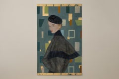 Painted canvas depicting a woman from the 1950s. Contemporary work.