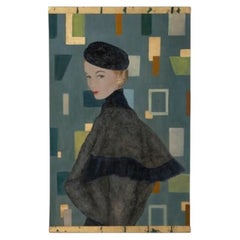 Painted canvas depicting a woman from the 1950s. Contemporary work.