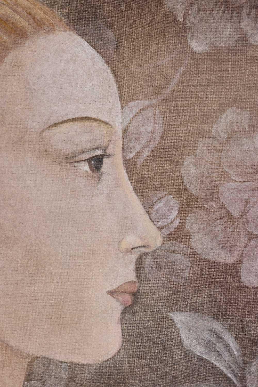 Toile peinte, ou panneau décoratif, représentant un portrait italien dans le style de la Renaissance.

Œuvres contemporaines d'artistes français.

Dimensions : H 160 x L 100 cm

Référence : LS6335B671M

Possibilité de former une paire avec une toile