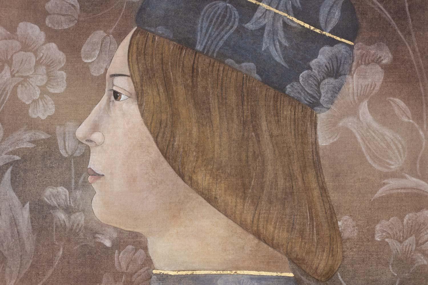 Lienzo pintado que representa un retrato de estilo renacentista italiano. en venta 1