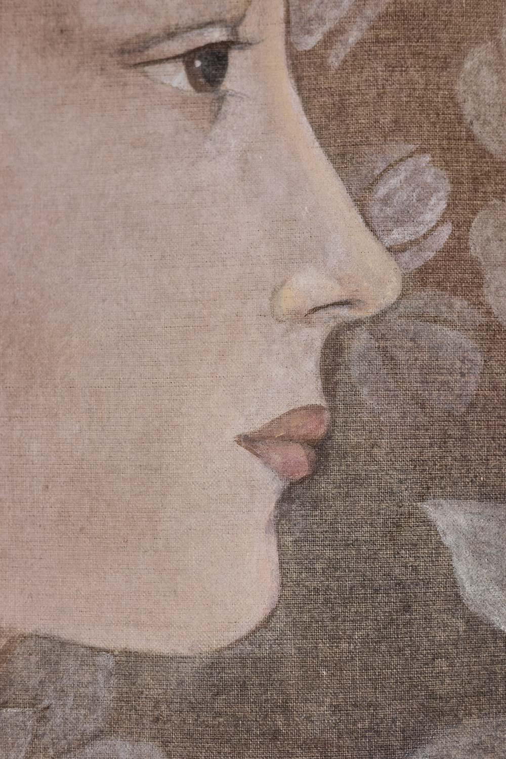 Toile peinte représentant un portrait italien de style Renaissance. en vente 2